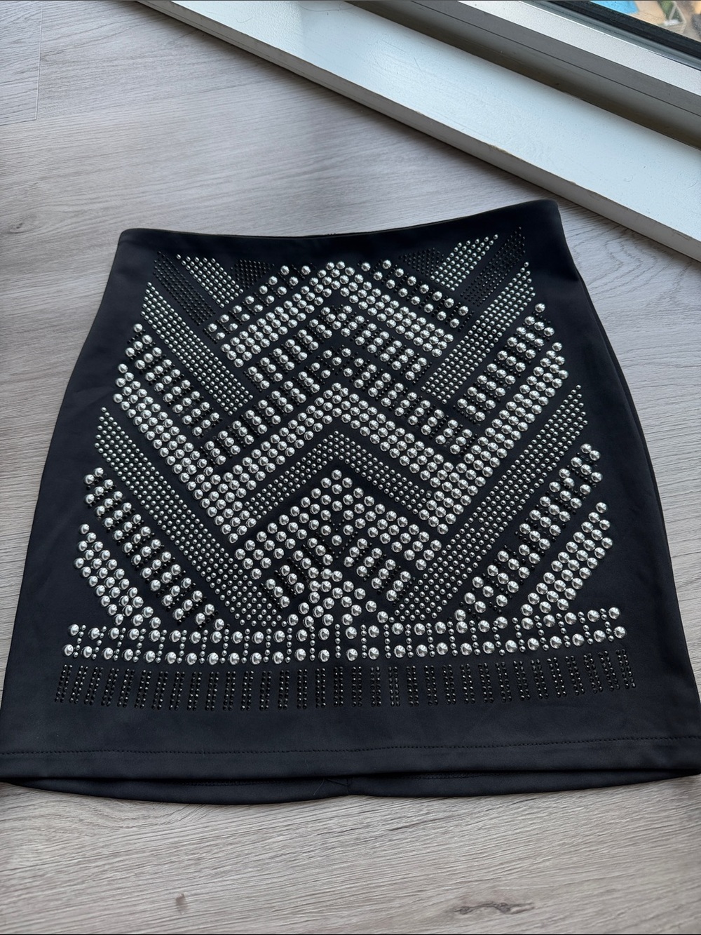 Black Mini Skirt with Silver Stud Pattern